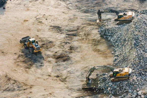 Construction machinery in a gravel works